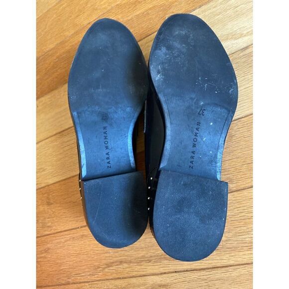 Zara women’s black pleather studded slip on low block heel loafers size 37 - Picture 8 of 8